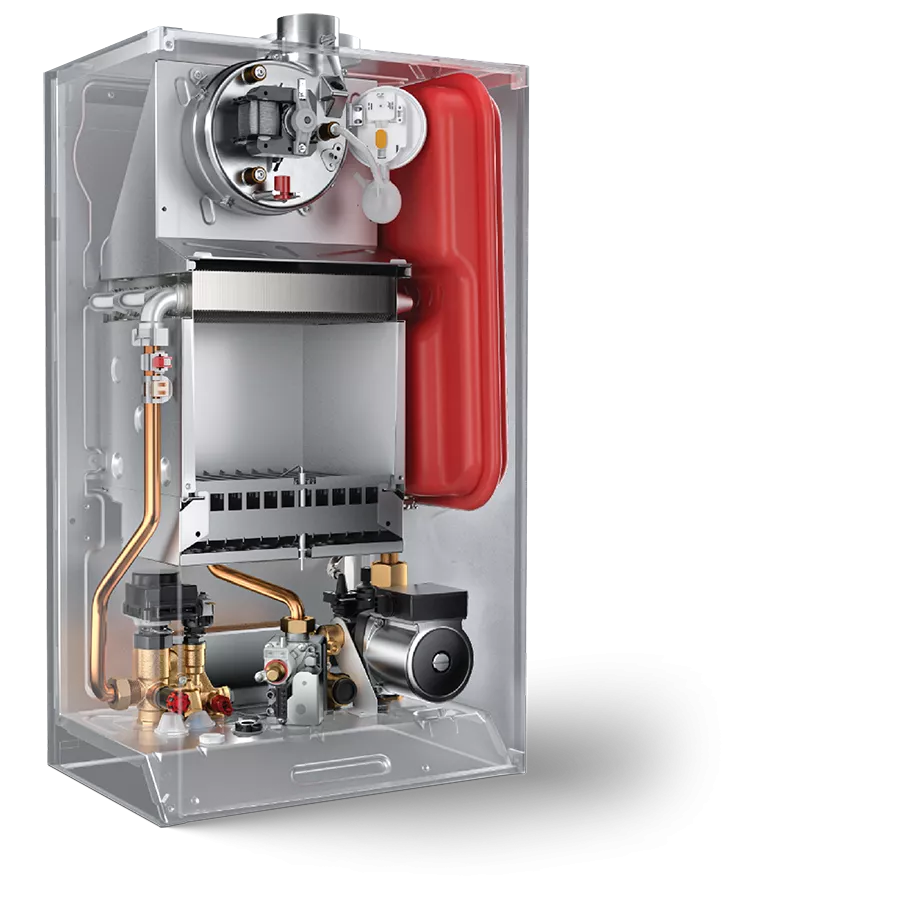 Основные компоненты

Высокопроизводительный вентилятор
Вторичный теплообменник из гигиенической нержавеющей стали
Газовый клапан
Латунная гидрогруппа
Пневмореле с кондесатосборником
Расширительный бак 8 литров
Медный теплообменник с силуминовым защитным слоем и завихрителями внутри
Циркуляционный насос (напор 5 м)
Электронная плата
