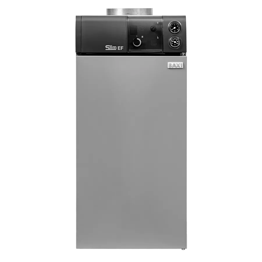 ГАЗОВАЯ СИСТЕМА

	Розжиг от запальной горелки;
	Горелка из нержавеющей стали;
	Котлы адаптированы к российским условиям. Устойчиво работают при понижении входного давления природного газа до 5 мбар;
	Возможна перенастройка для работы на сжиженном газе.
 Модель SLIM EF 1.61