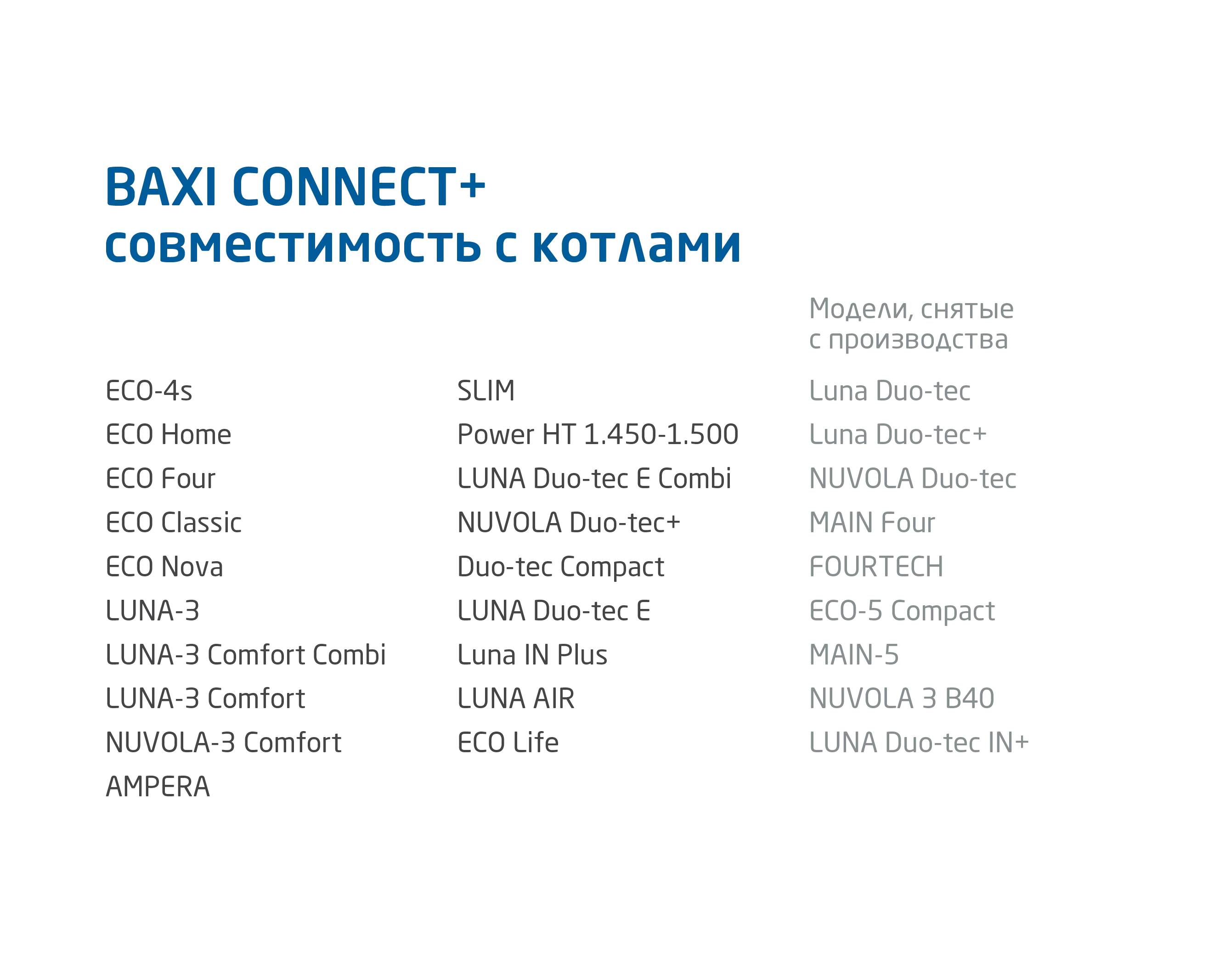 Список котлов, которые подключаются по OpenTherm Модель BAXI Connect+