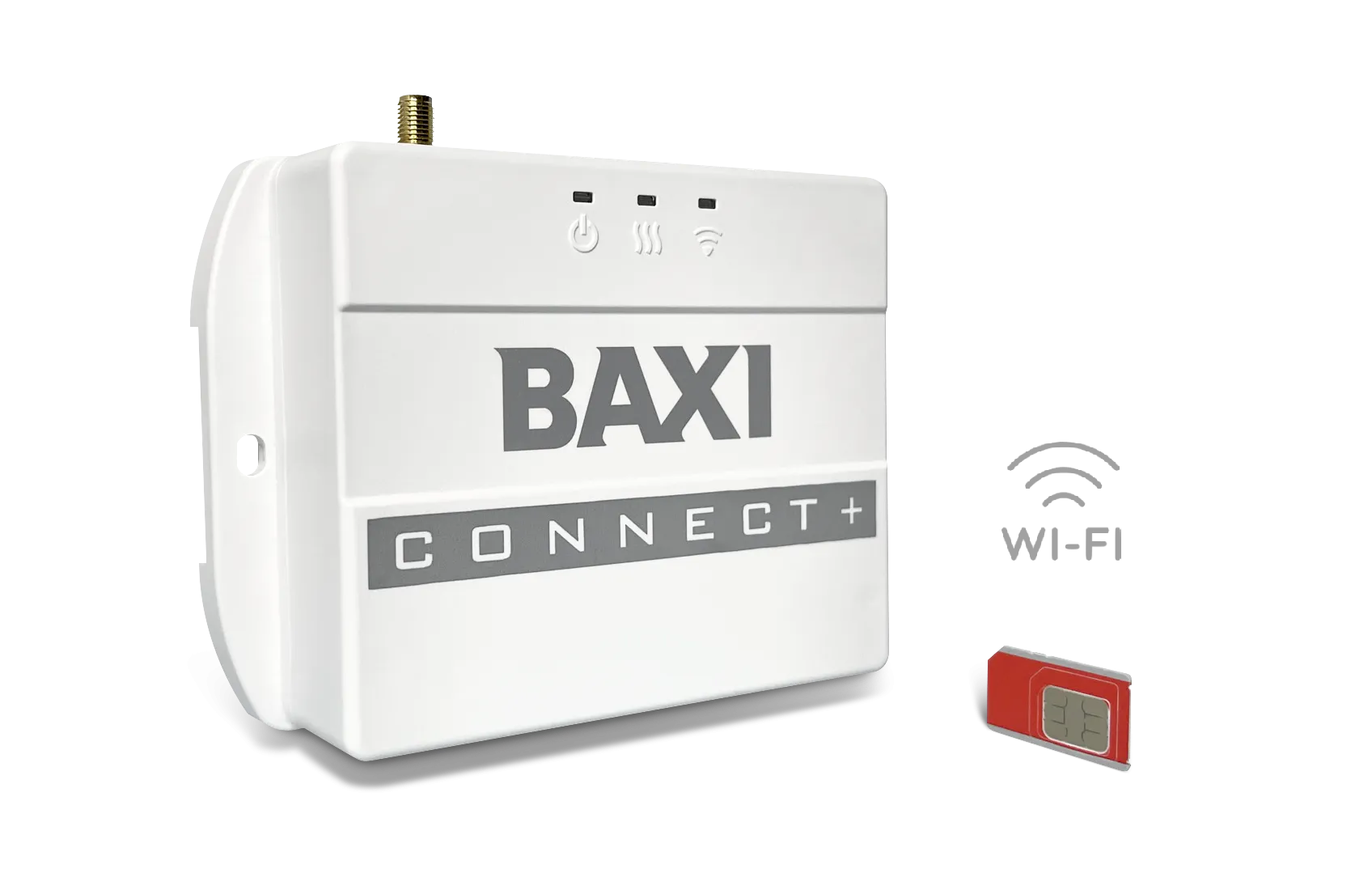 Основные преимущества BAXI Connect+:

	Новое фирменное приложение для мобильных устройств, которое делает управление системой отопления еще проще;
	Улучшенная совместимость со всеми моделями BAXI и De Dietrich;
	Дайте доступ к котлу вашему сервисному центру для мониторинга и оперативного решения проблем;
	Персонализированный подход к отоплению благодаря широкому перечню встроенных алгоритмов управления и удобному мастеру настроек;
	Датчик комнатной температуры, SIM карта, и прочие необходимые для работы устройства аксессуары в комплекте;
	Разъем для присоединения внешней панели управления OpenTherm;
Возможность управления двумя котлами – основным через протокол OpenTherm и резервным при помощи программируемого релейного выхода;
GSM и Wi-Fi каналы передачи данных в одном устройстве – пользователь выбирает предпочтительный вариант связи, или может использовать оба для подстраховки;
Возможность подключения датчиков NTC, радио датчики (опционально);
Wi-Fi подключение к интернету в приоритетном режиме, сотовая сеть подключается только при потере Wi-Fi соединения;
Наличие встроенного аккумулятора особенно актуально при временном отключении электроэнергии. Котельное оборудование остается под контролем;
Сервер находится в России. Персональные данные пользователей под надежной защитой.
 Модель BAXI Connect+